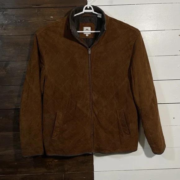 Peter Millar Suede Quilted Leather Jacket Men's XL Brown - Picture 1 of 10